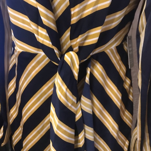 NWT Express Striped Knotted v-neck Long Sleeve Blue Yellow Dress - Picture 3 of 5